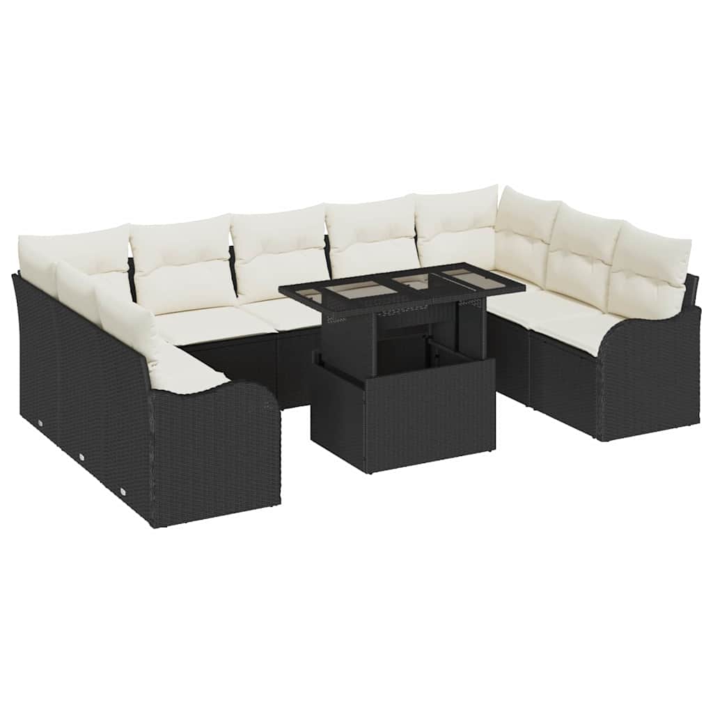 Gartensofa-set 10 stk. 9-Sitzanzahl Schwarz Poly Rattan