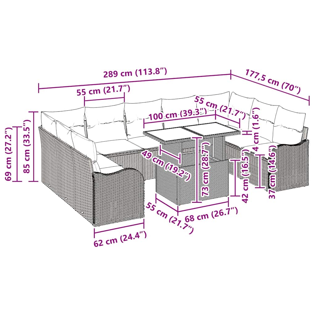 Gartensofa-set 10 stk. 9-Sitzanzahl Schwarz Poly Rattan