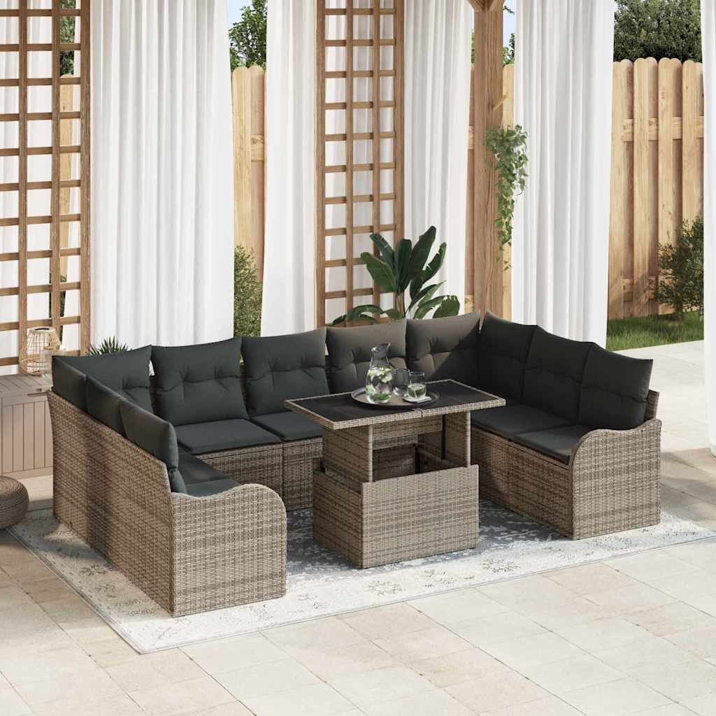 Gartensofa-set 10 stk. 9-Sitzanzahl Grau Poly Rattan
