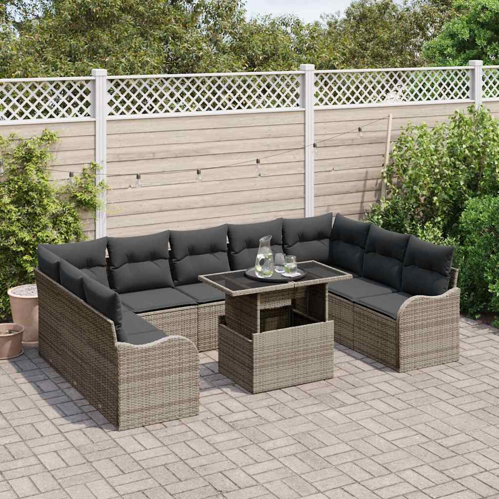 Gartensofa-set 10 stk. 9-Sitzanzahl Grau Poly Rattan
