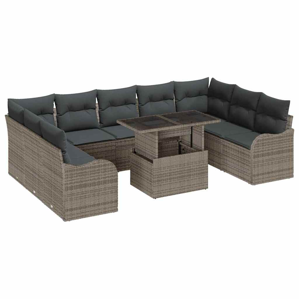 Gartensofa-set 10 stk. 9-Sitzanzahl Grau Poly Rattan