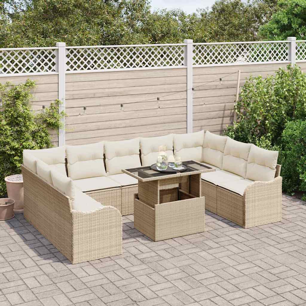 Gartensofa-set 10 stk. 9-Sitzanzahl Beige Poly Rattan