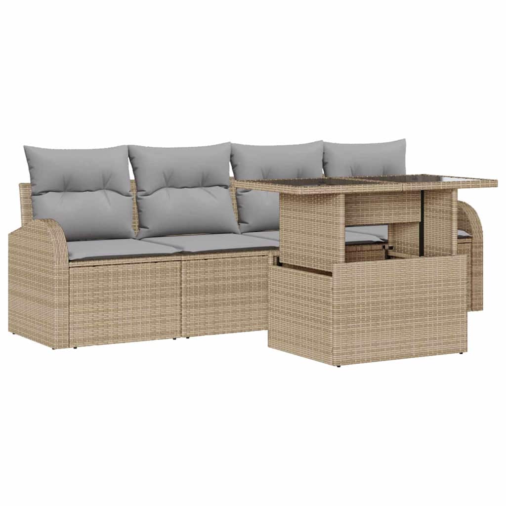 Gartensofa-set 5 stk. Beige Poly Rattan