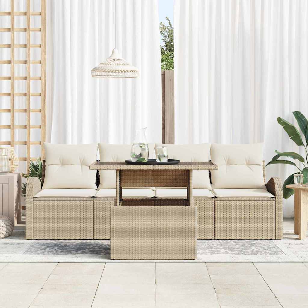 Gartensofa-set 5 stk. Beige Poly Rattan