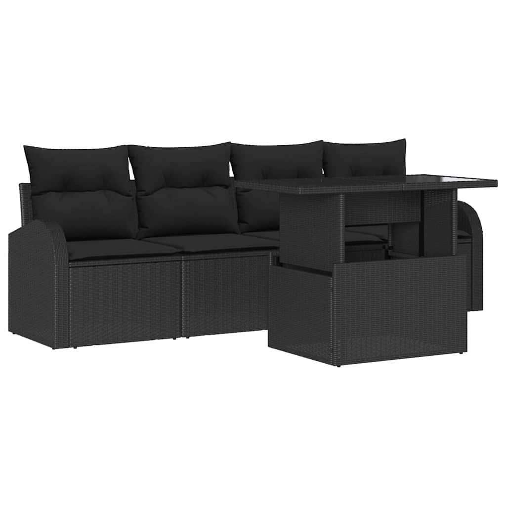 Gartensofa-set 5 stk. Schwarz Poly Rattan