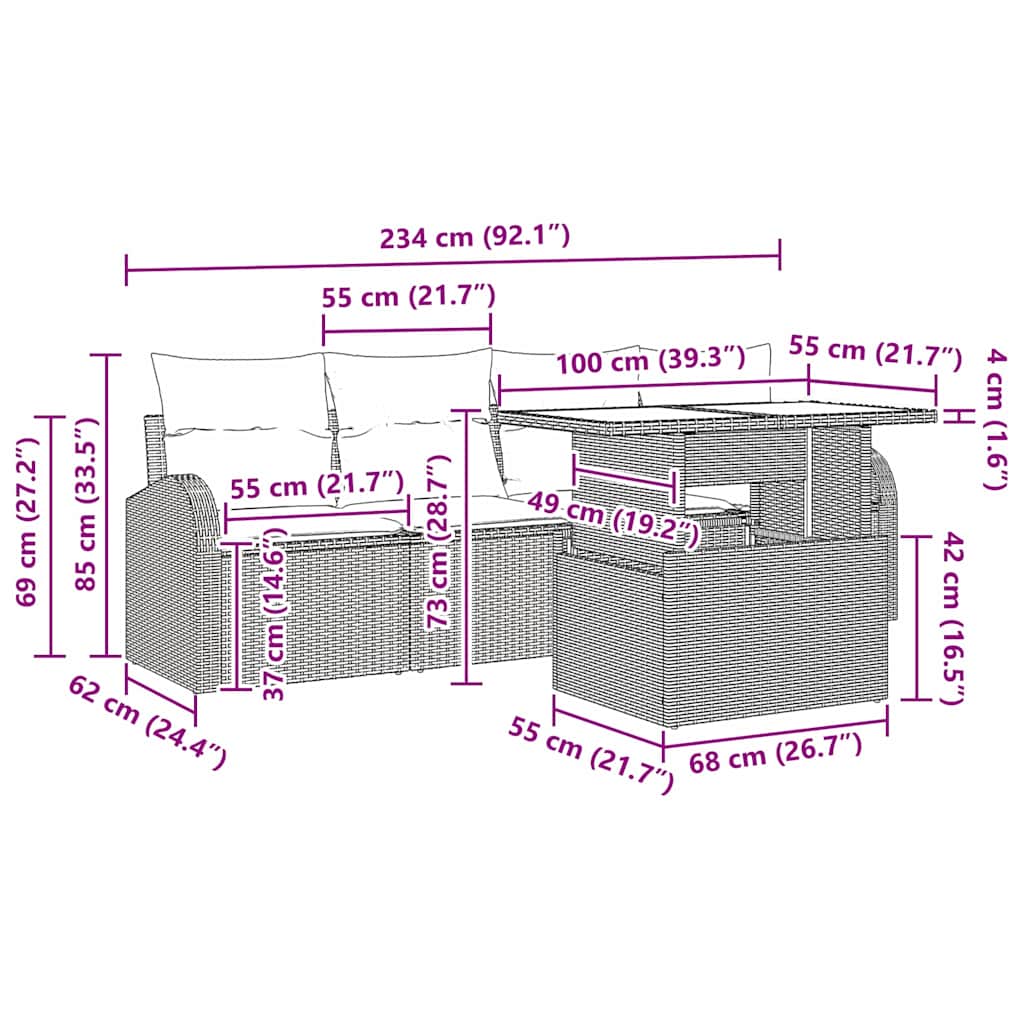 Gartensofa-set 5 stk. Schwarz Poly Rattan