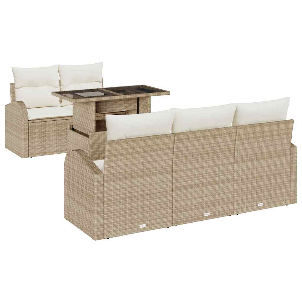 Gartensofa-set 6 Stk. Beige Poly Rattan