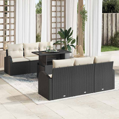 Gartensofa-set 7 stk. Schwarz Poly Rattan