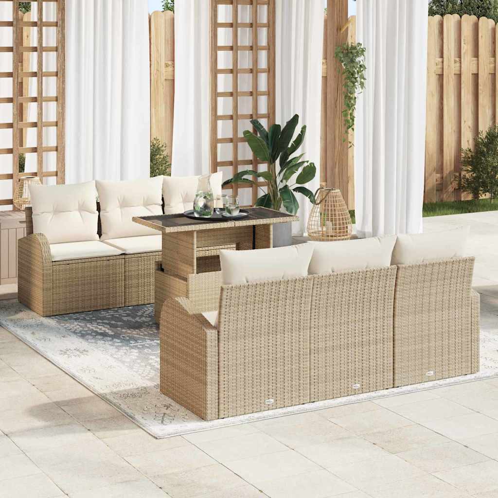 Gartensofa-set 7 stk. Beige Poly Rattan