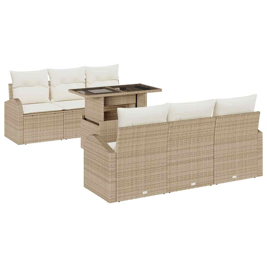 Gartensofa-set 7 stk. Beige Poly Rattan