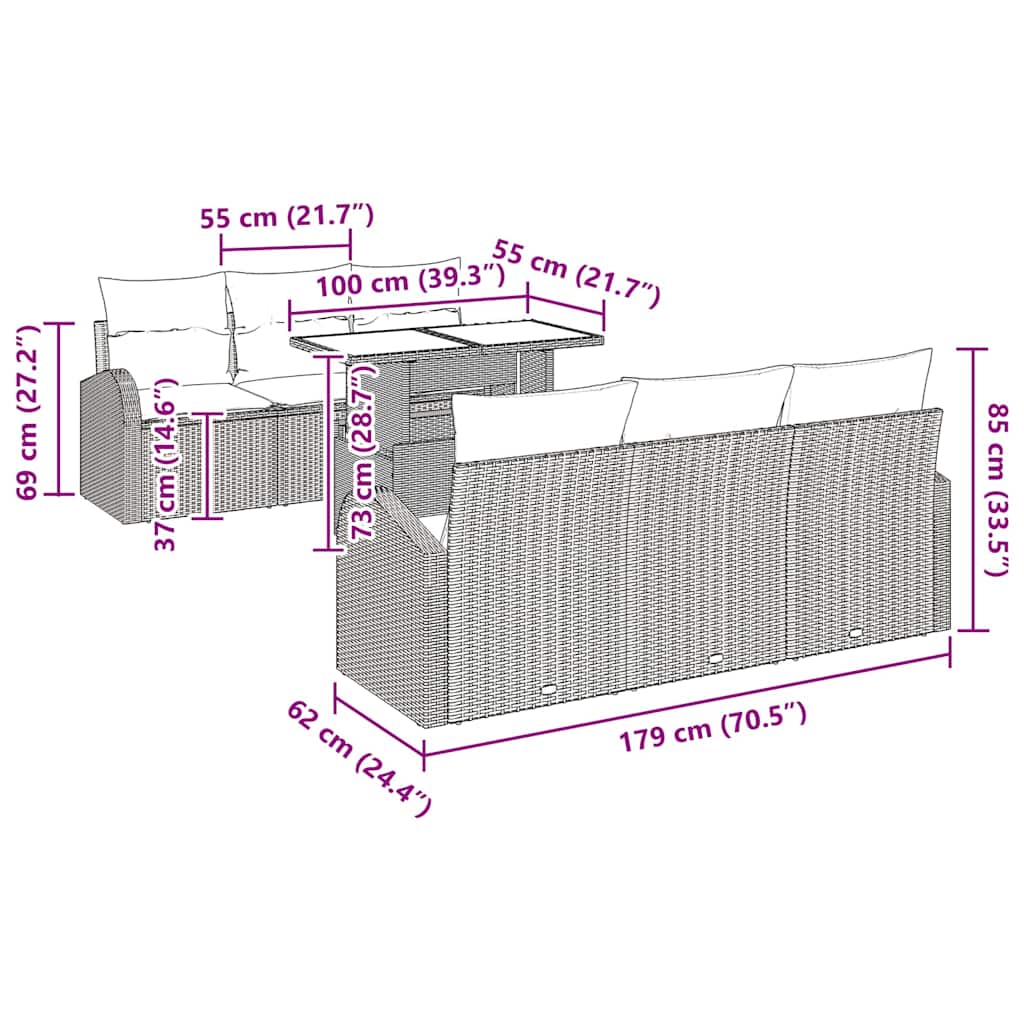 Gartensofa-set 7 stk. Beige Poly Rattan