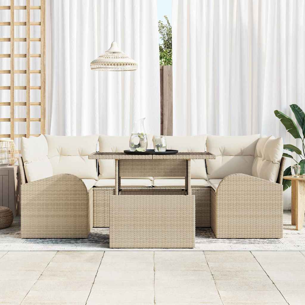 Garten-Sofa-Set 7 Stk. Beige Poly Rattan