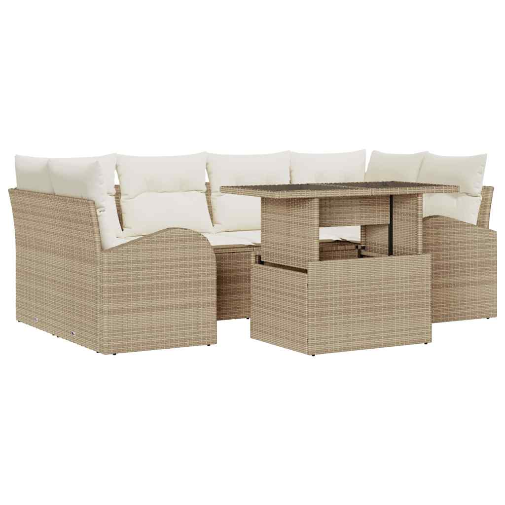 Garten-Sofa-Set 7 Stk. Beige Poly Rattan