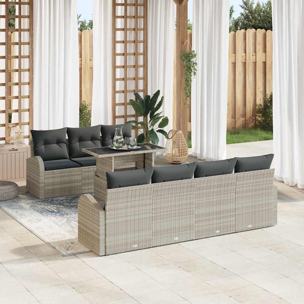 Gartensofa-set 8 stk. Hellgrau Poly Rattan