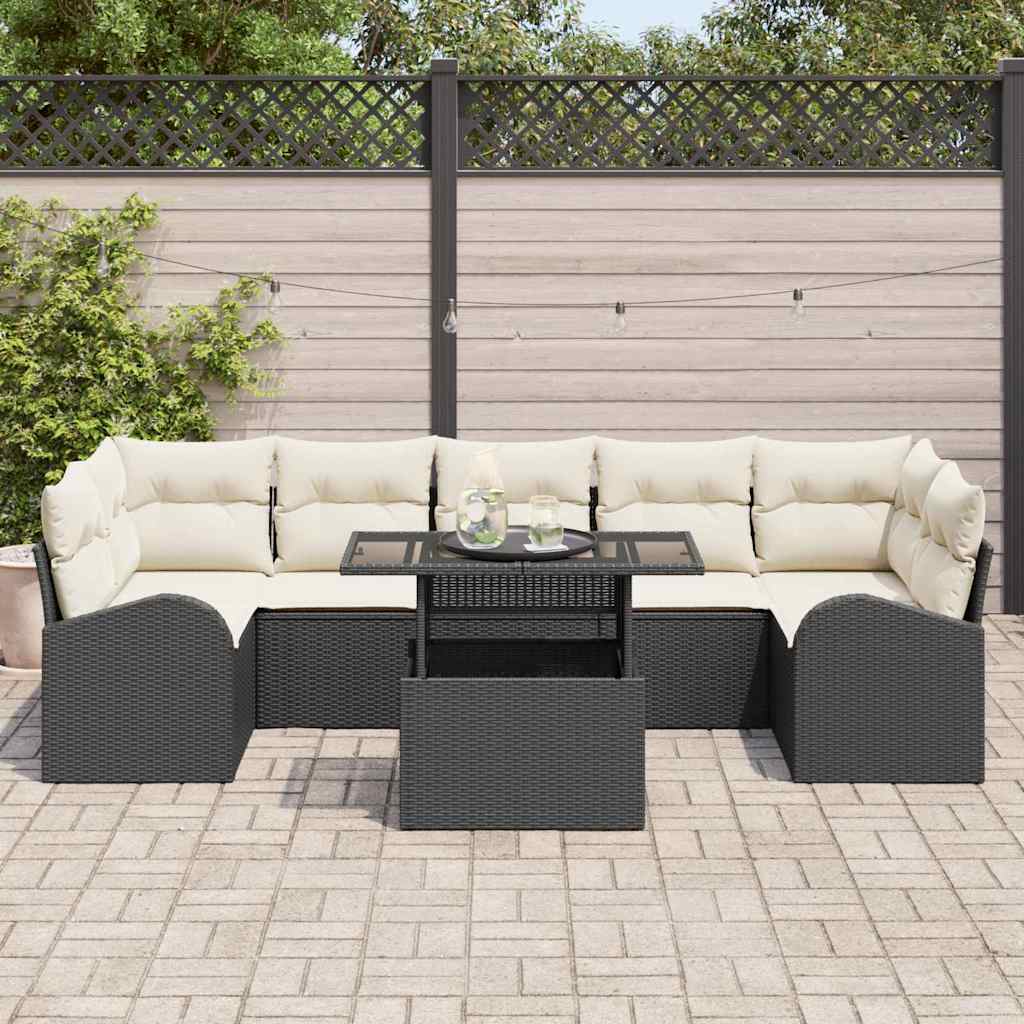 Gartensofa-set 8 stk. Schwarz Poly Rattan