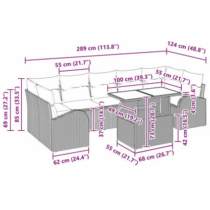 Gartensofa-set 8 stk. Schwarz Poly Rattan