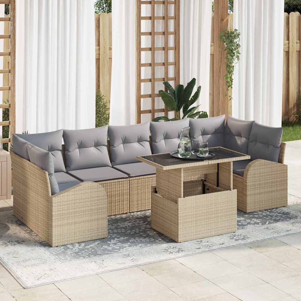 Gartensofa-set 8 stk. Beige Poly Rattan