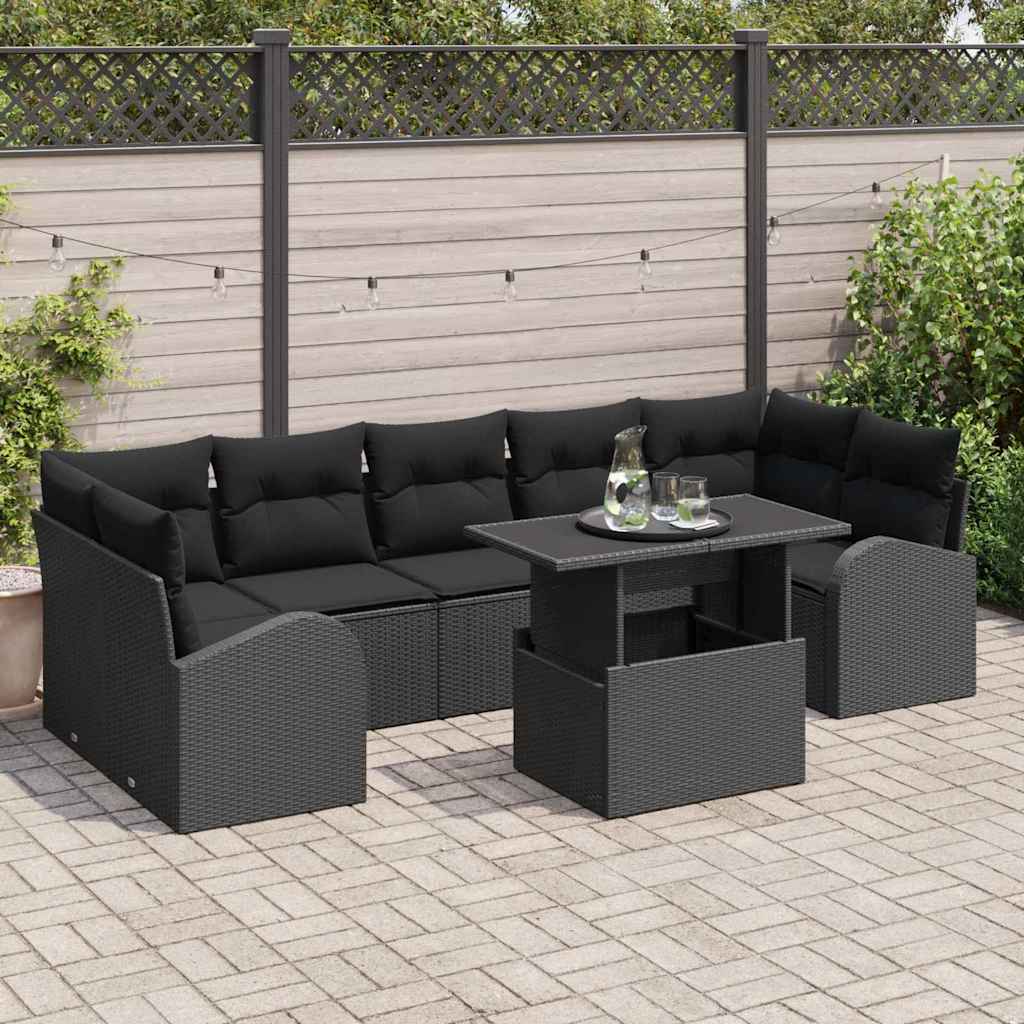 Gartensofa-set 8 stk. Schwarz Poly Rattan