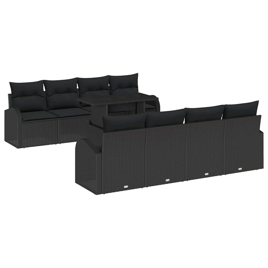 Gartensofa-set 9 stk. Schwarz Poly Rattan