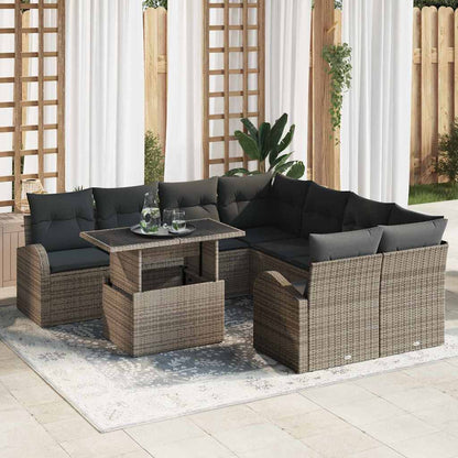 Garten-Sofa-Set 9 stk. Grau [Synthetisch]: Poly Rattan