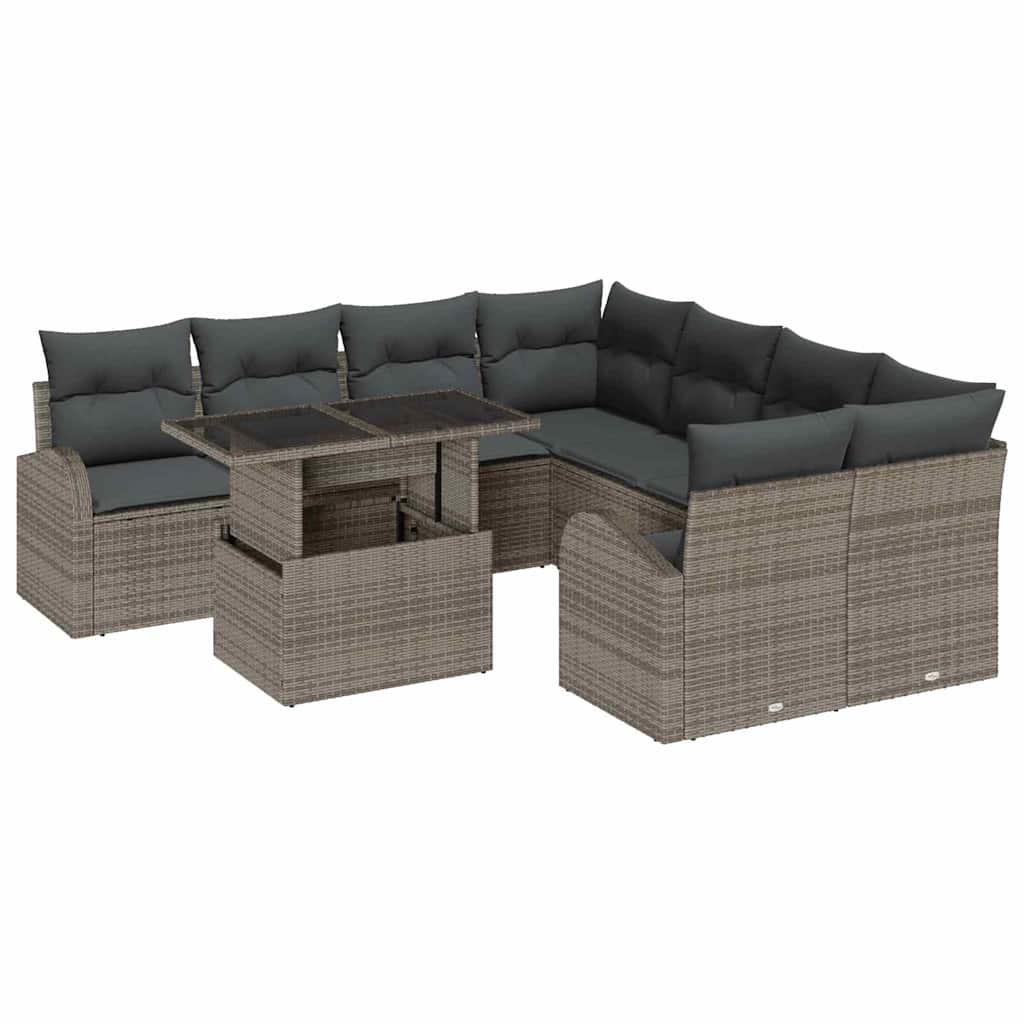 Garten-Sofa-Set 9 stk. Grau Poly Rattan