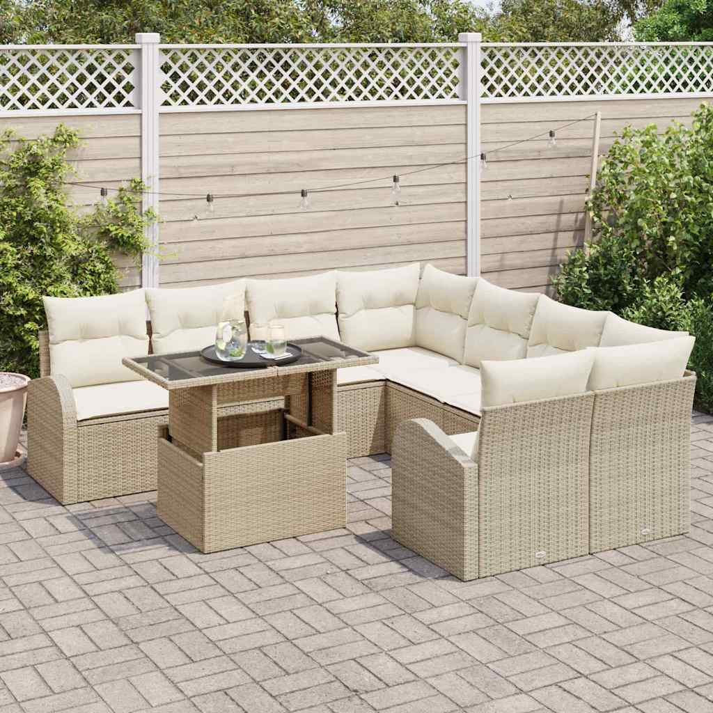 Garten-Sofa-Set 9 stk. Beige Poly Rattan
