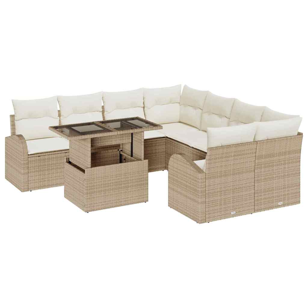 Garten-Sofa-Set 9 stk. Beige Poly Rattan