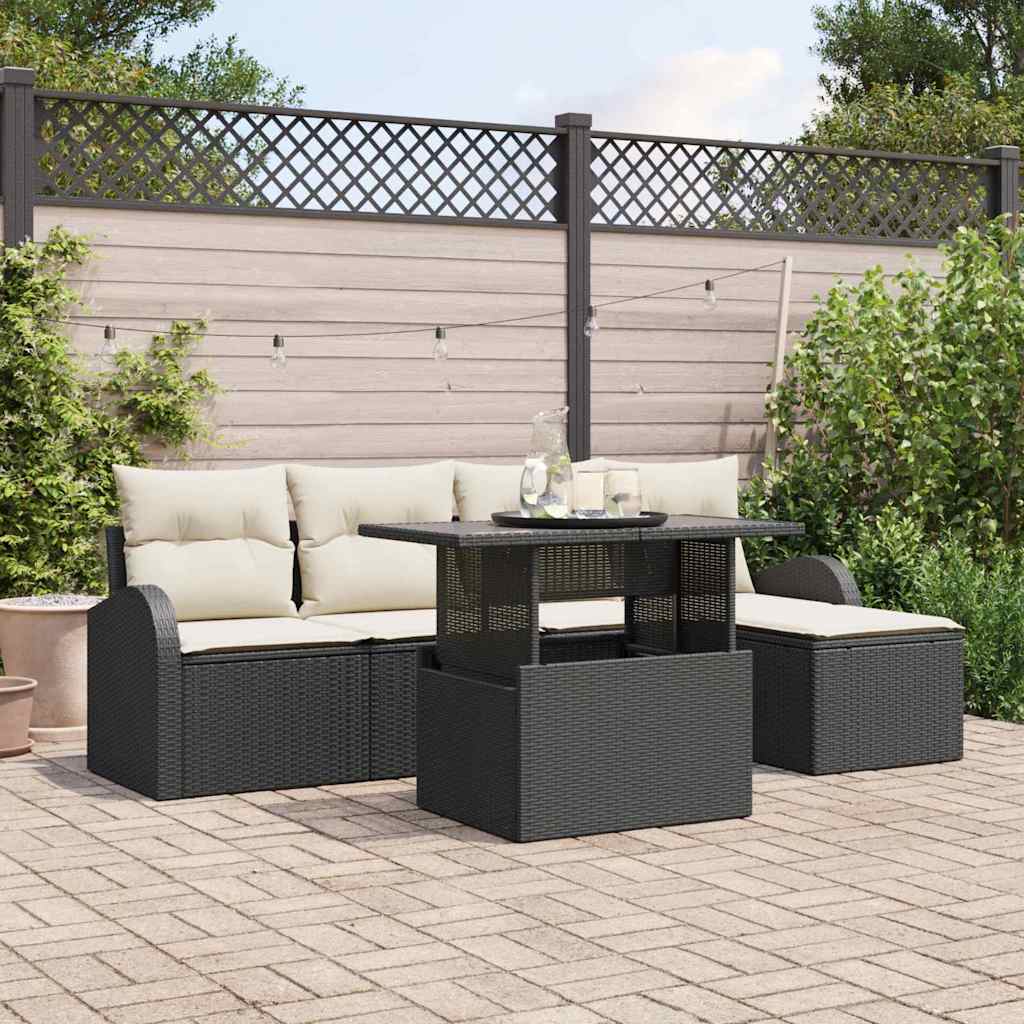Gartensofa-set 6 stk. Schwarz Poly Rattan