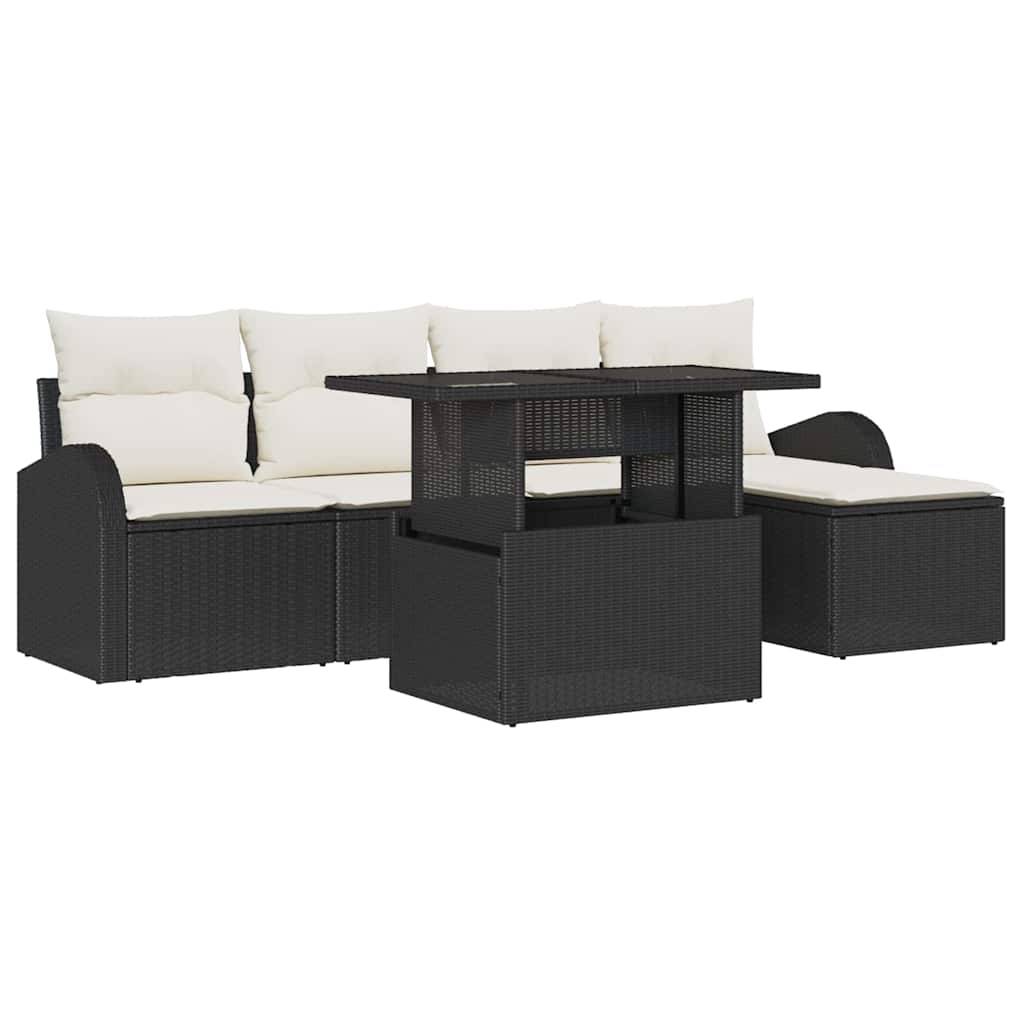 Gartensofa-set 6 stk. Schwarz Poly Rattan