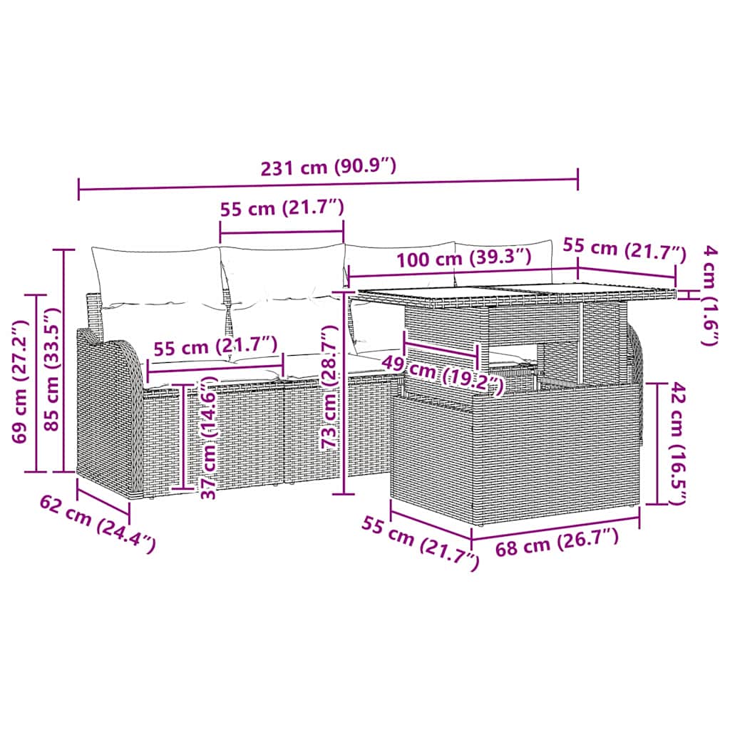 Gartensofa-set 6 stk. Grau Poly Rattan