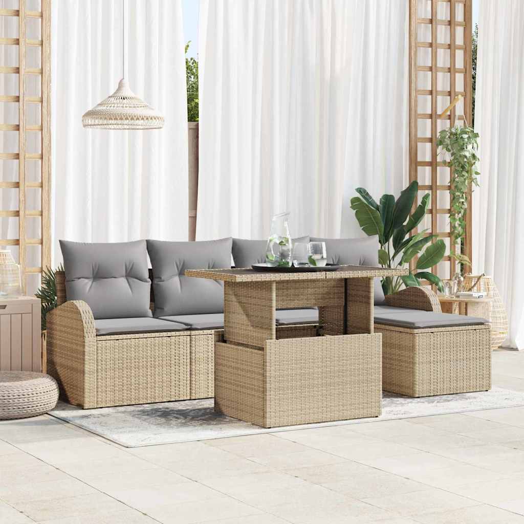 Gartensofa-set 6 stk. Beige Poly Rattan