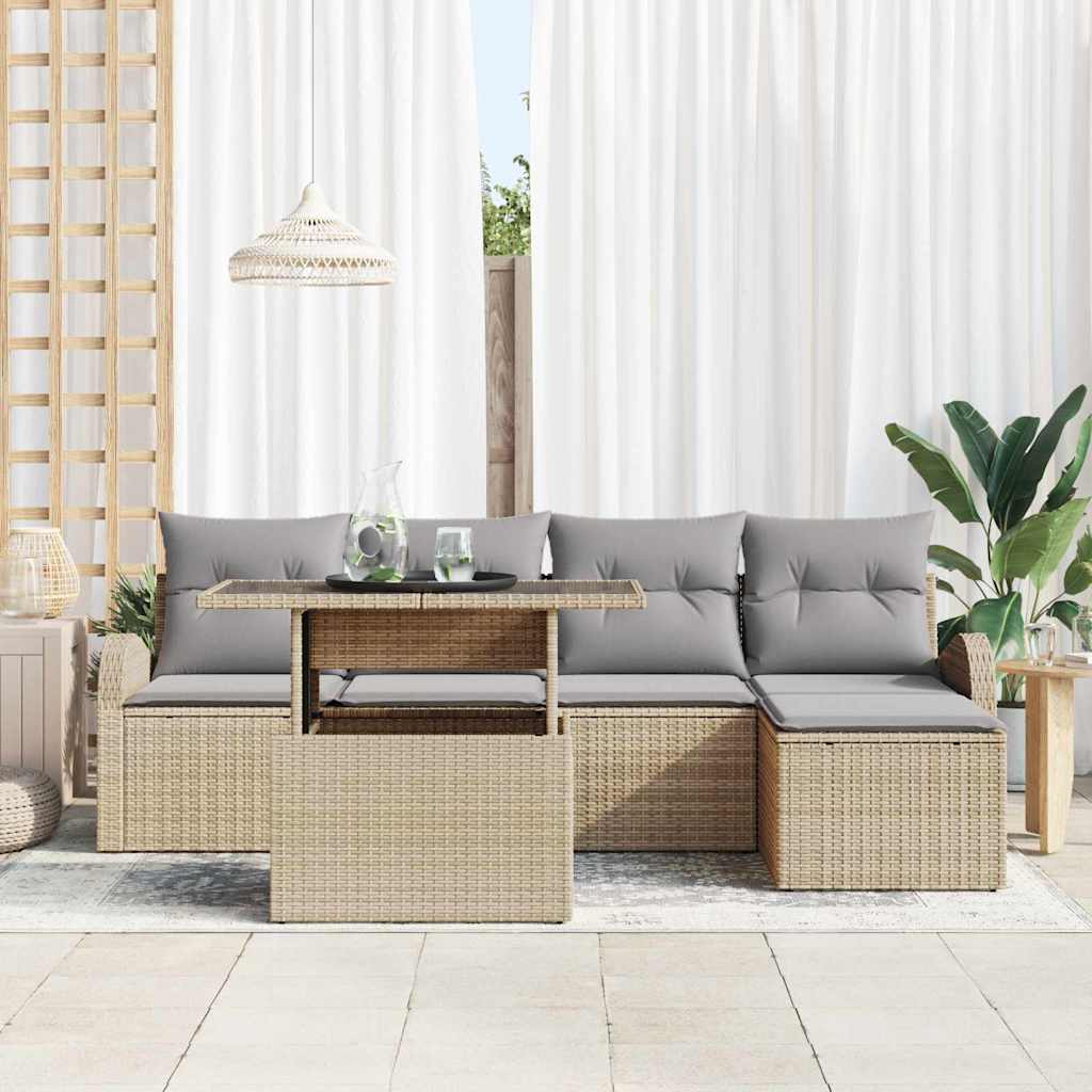 Gartensofa-set 6 stk. Beige Poly Rattan