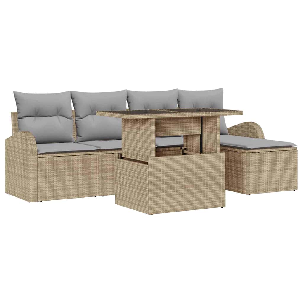 Gartensofa-set 6 stk. Beige Poly Rattan