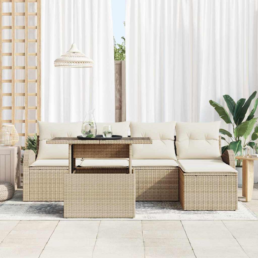 Gartensofa-set 6 stk. Beige Poly Rattan