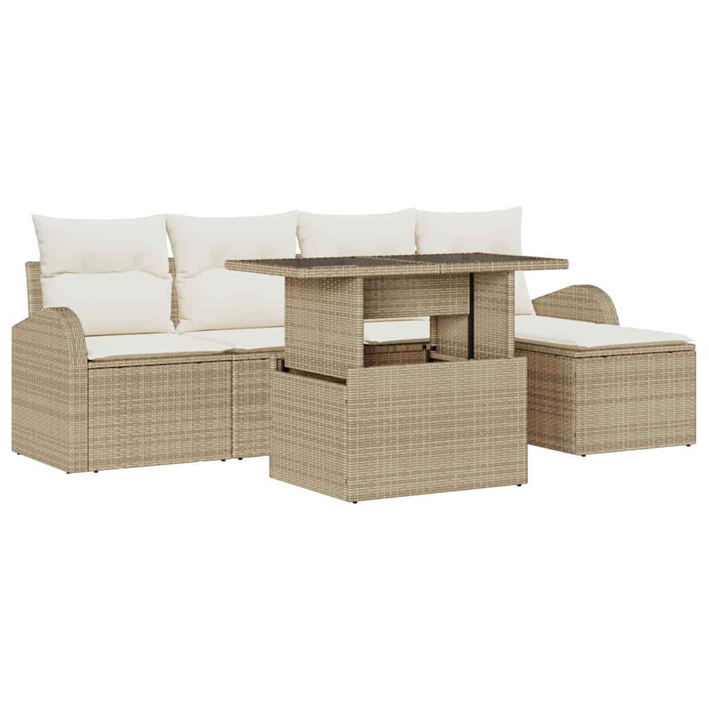 Gartensofa-set 6 stk. Beige Poly Rattan
