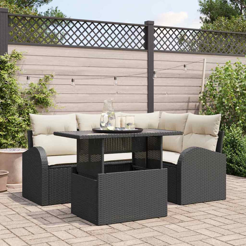 Gartensofa-set 5 stk. 4-Sitzanzahl Schwarz Poly Rattan