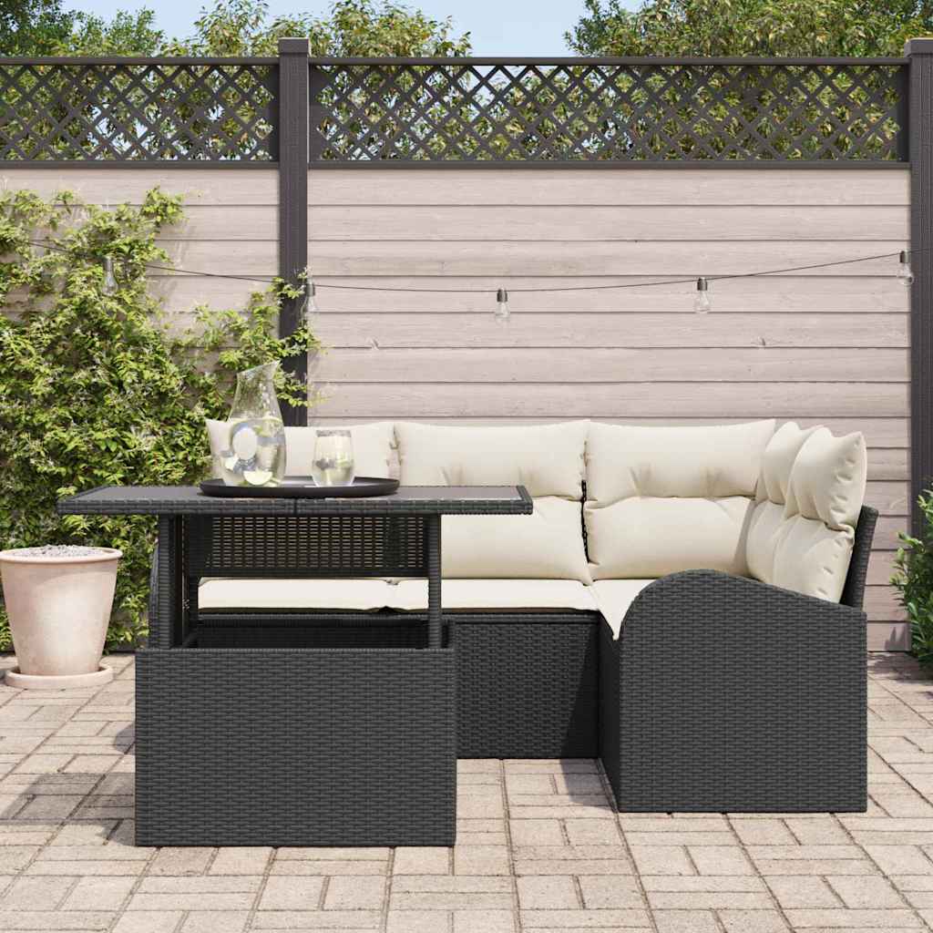 Gartensofa-set 5 stk. 4-Sitzanzahl Schwarz Poly Rattan