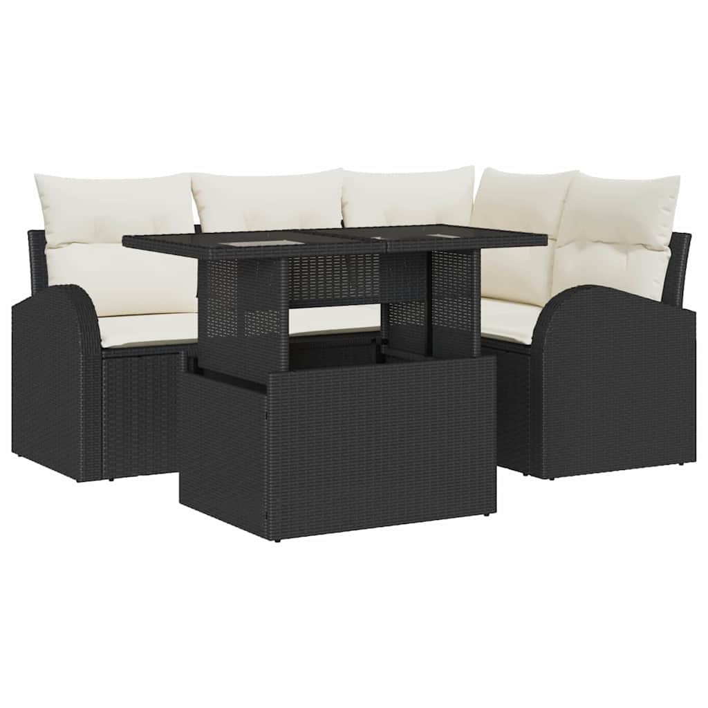 Gartensofa-set 5 stk. 4-Sitzanzahl Schwarz Poly Rattan