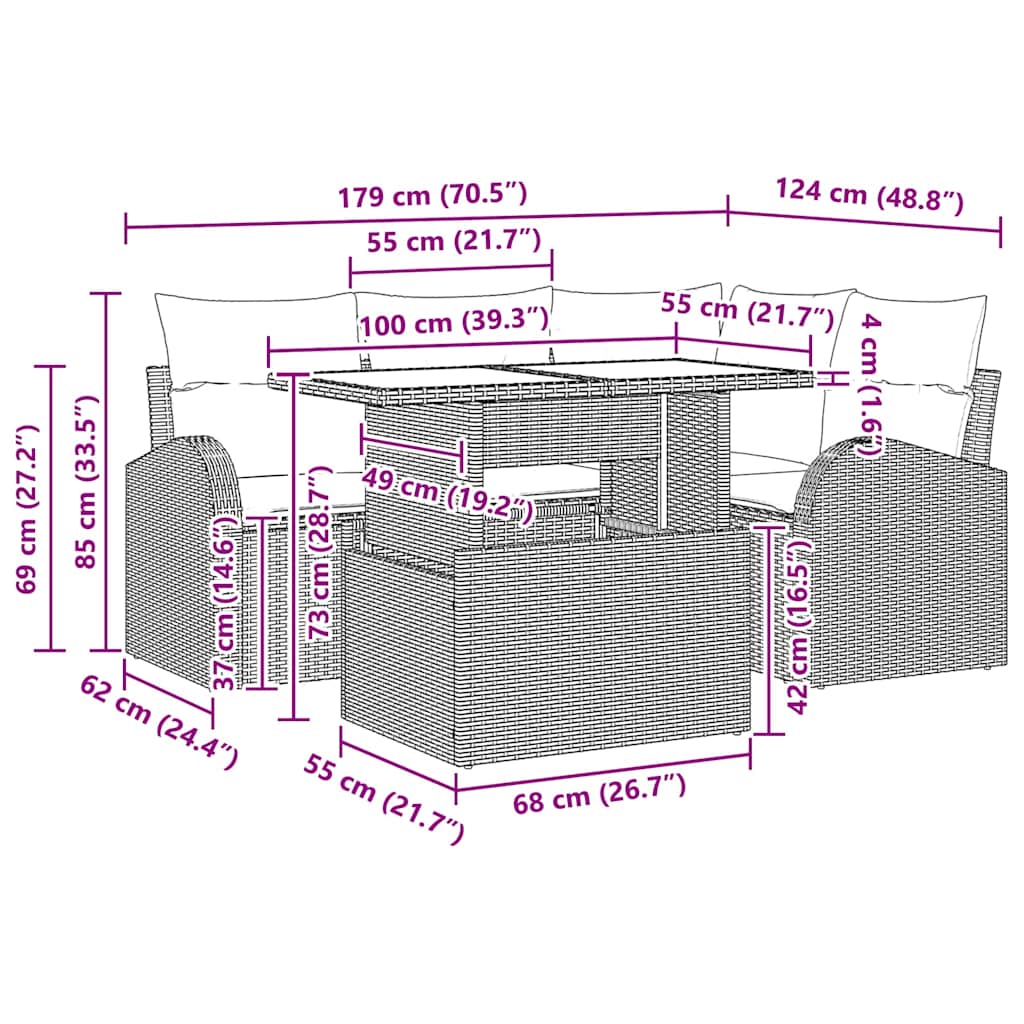 Gartensofa-set 5 stk. 4-Sitzanzahl Schwarz Poly Rattan