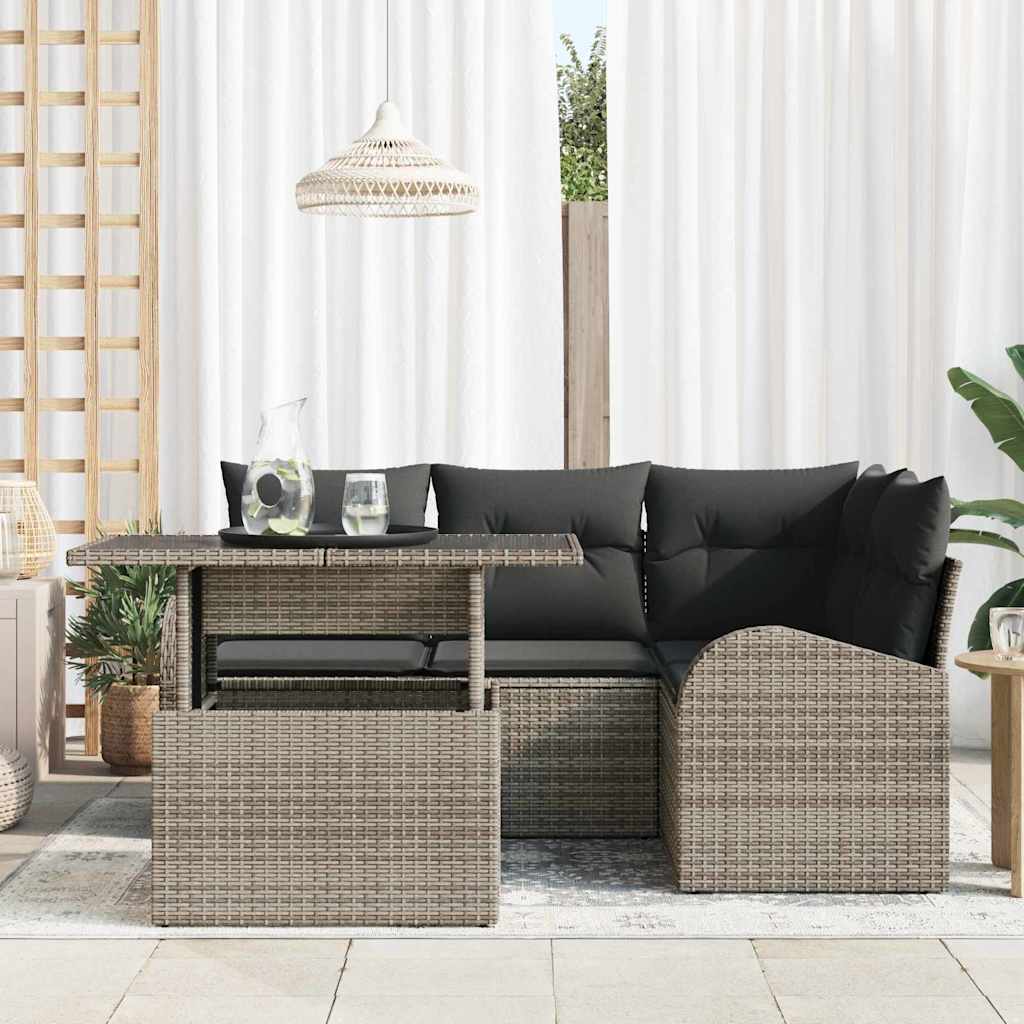 Gartensofa-set mit Kissen mit Speicher 5 pcs Grau Poly Rattan