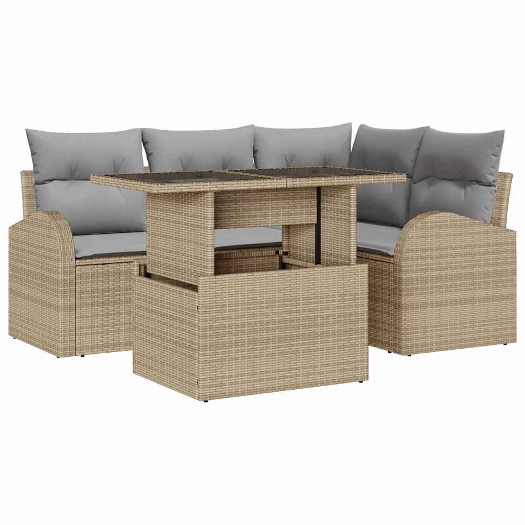 Gartensofa-set 5 stk. 4-Sitzanzahl Beige Poly Rattan