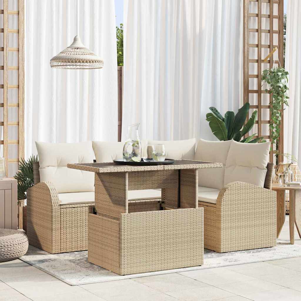 Gartensofa-set 5 stk. 4-Sitzanzahl Beige Poly Rattan