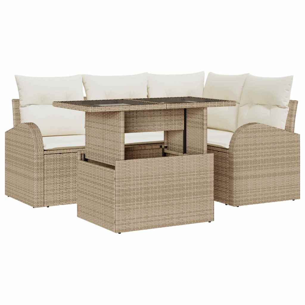 Gartensofa-set 5 stk. 4-Sitzanzahl Beige Poly Rattan