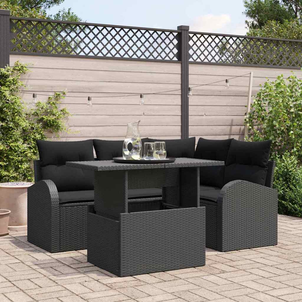 Gartensofa-set 5 stk. 4-Sitzanzahl Schwarz Poly Rattan
