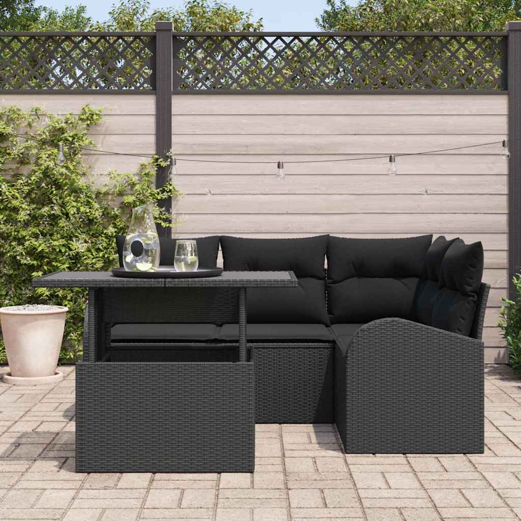 Gartensofa-set 5 stk. 4-Sitzanzahl Schwarz Poly Rattan