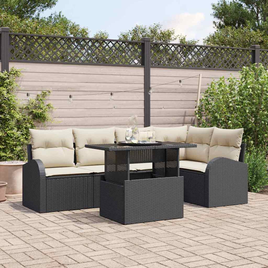 Gartensofa-set 6 stk. 5-Sitzanzahl Schwarz Poly Rattan