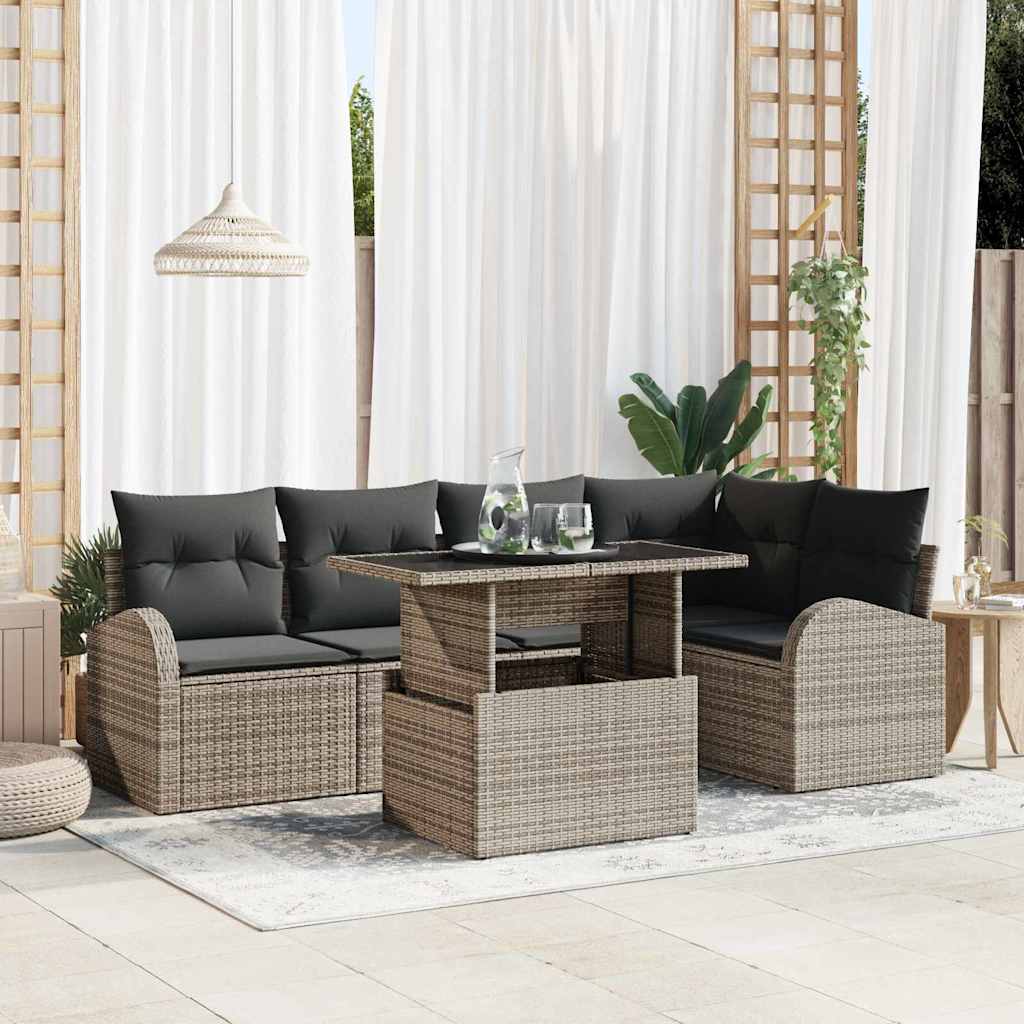 Gartensofa-set 6 stk. 5-Sitzanzahl Grau Poly Rattan