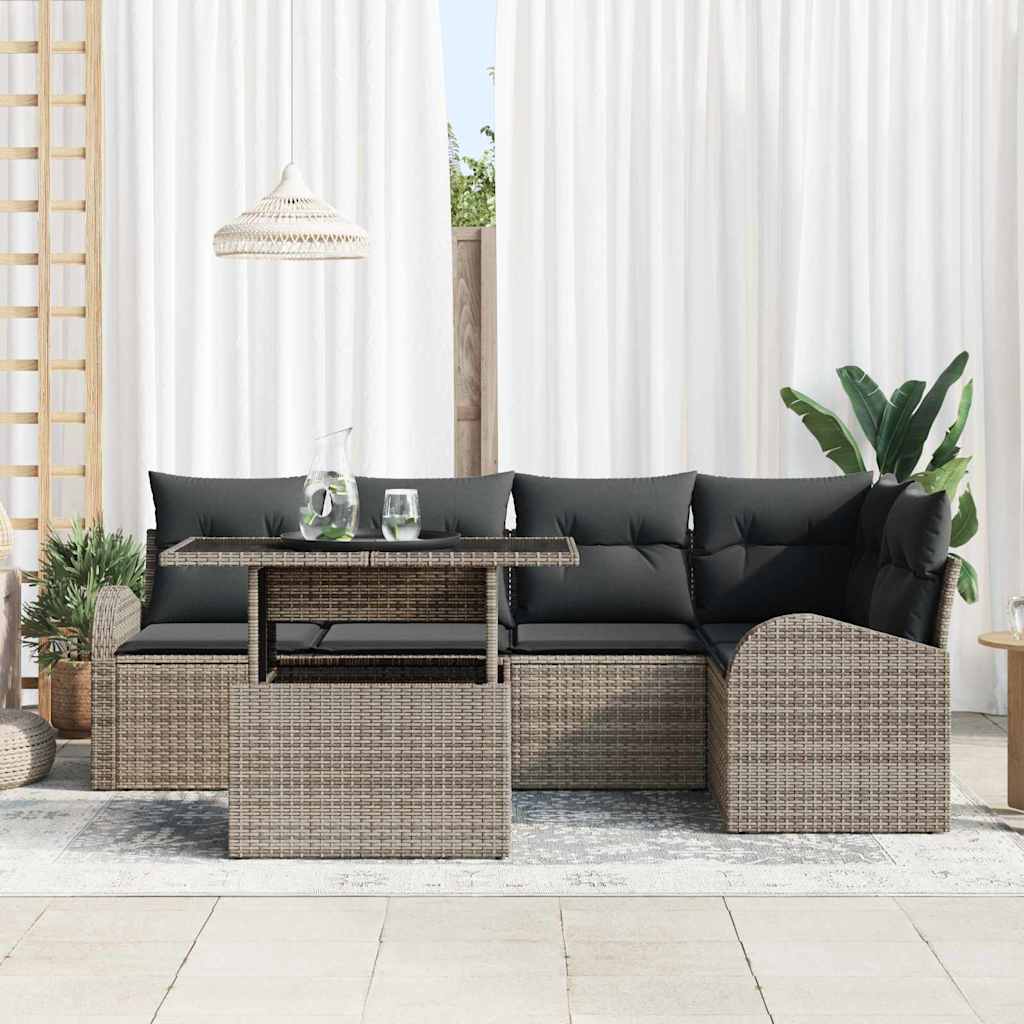 Gartensofa-set 6 stk. 5-Sitzanzahl Grau Poly Rattan