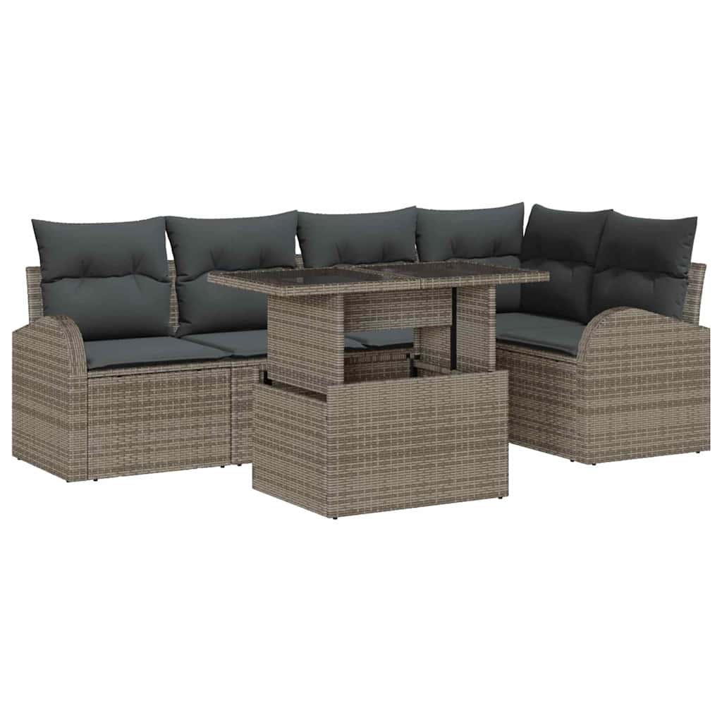 Gartensofa-set 6 stk. 5-Sitzanzahl Grau Poly Rattan