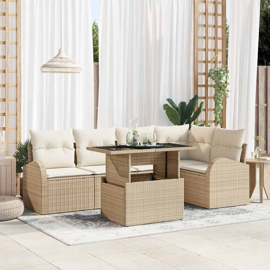 Gartensofa-set 6 stk. 5-Sitzanzahl Beige Poly Rattan